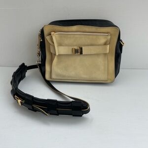 RARE 90s Balenciaga cream suede cross Body Bag leather Strap and Gold Hardware